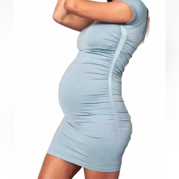 BLANQI Everyday Maternity Mini Dress Ruched Crewneck T-Shirt Size Medium/Large - Picture 3 of 6